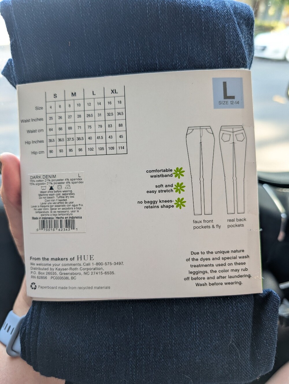 Brand New Women's Leggings in Dark Denim with 2 back pockets, Size L - Picture 2 of 4